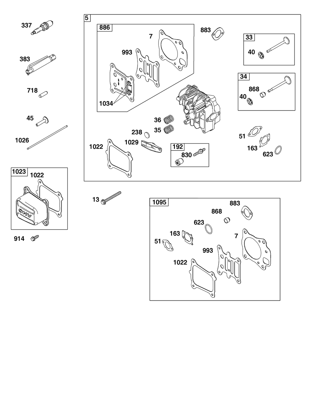 Cylinder Head Group Diagram and Parts List for 121S0B-0071-F1  Briggs and Stratton Engine